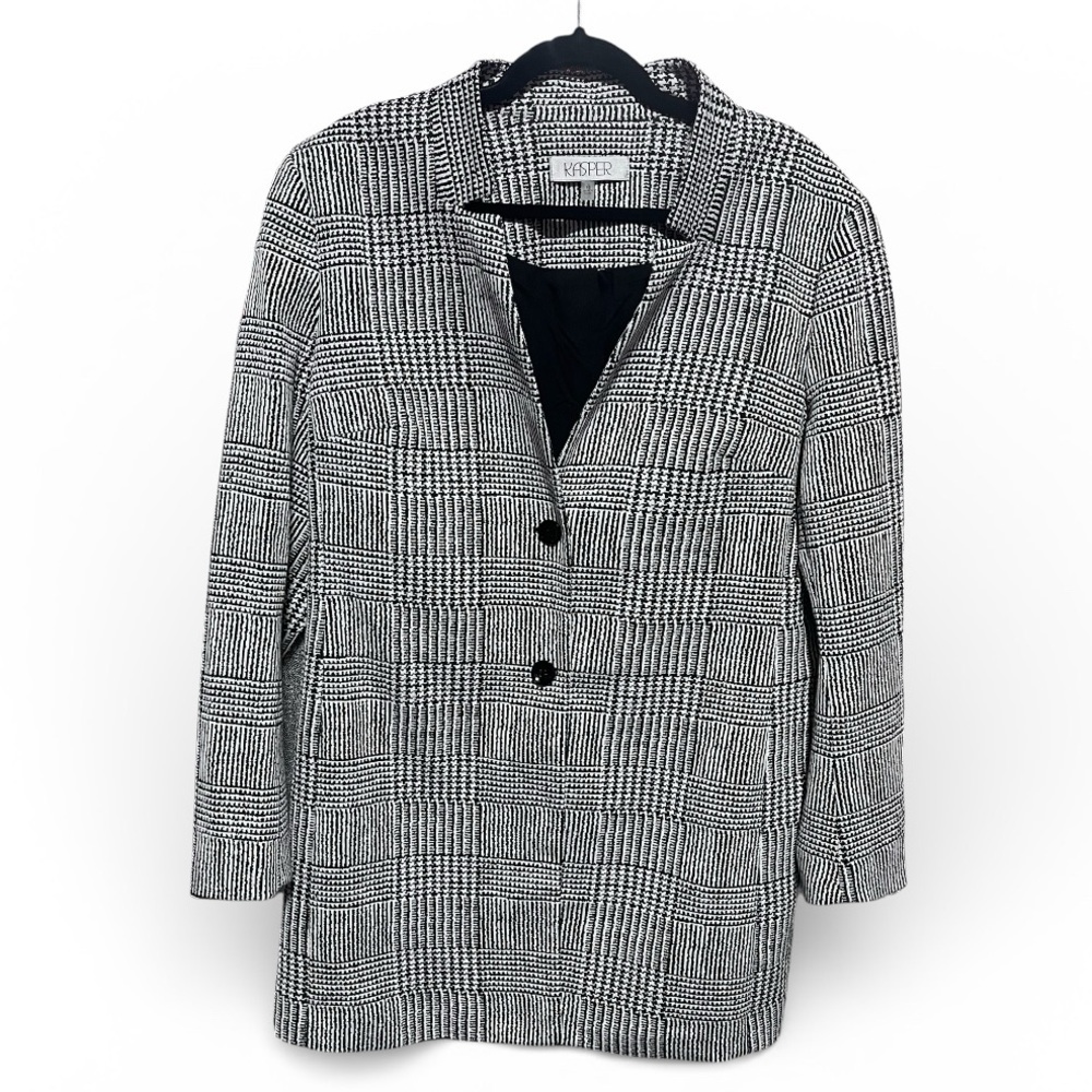 Kasper Black & White Patterned Blazer – Classic Chic Career Jacket